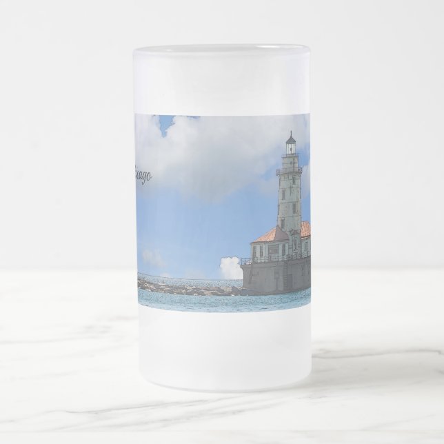 Chicago Harbor Lighthouse Painterly Frosted Mug (Center)