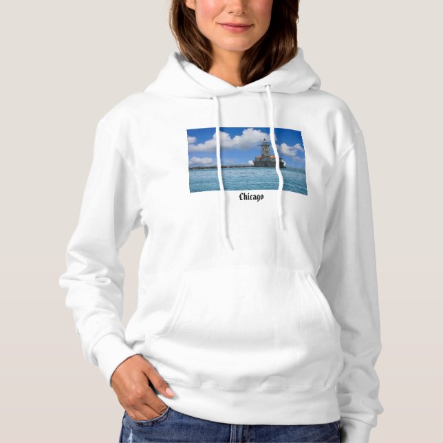 Chicago Harbor Lighthouse Painterly Hoodie (Front)