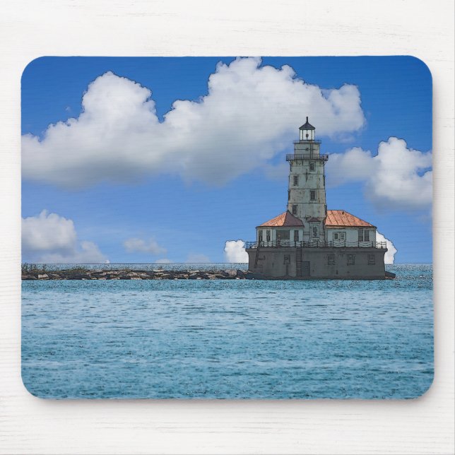 Chicago Harbor Lighthouse Painterly Mouse Pad (Front)