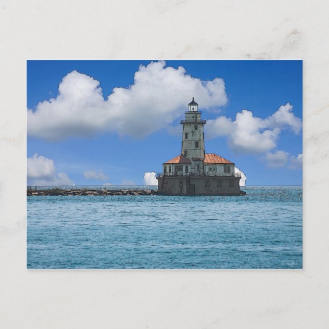 Chicago Harbor Lighthouse Painterly Postcard (Front)