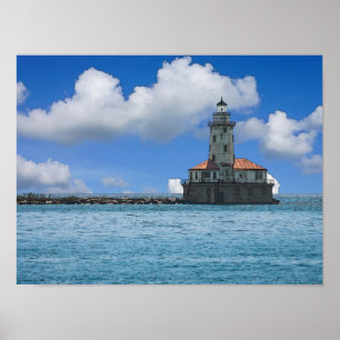 Chicago Harbor Lighthouse Painterly Poster