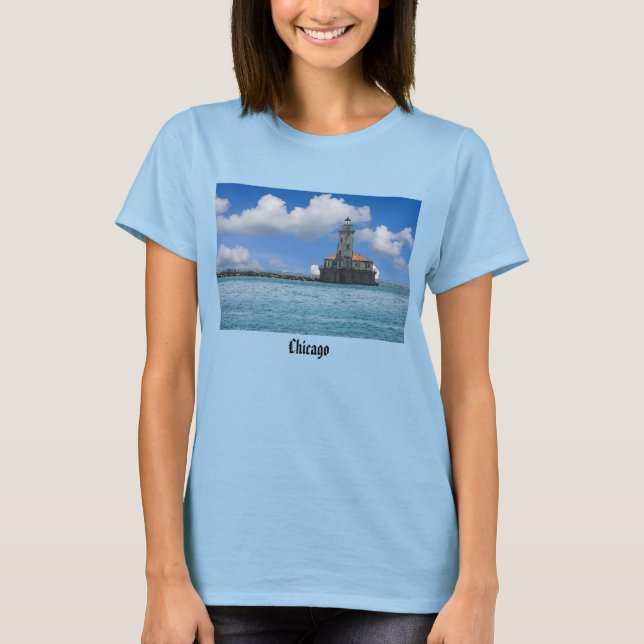 Chicago Harbor Lighthouse Painterly T-Shirt (Front)