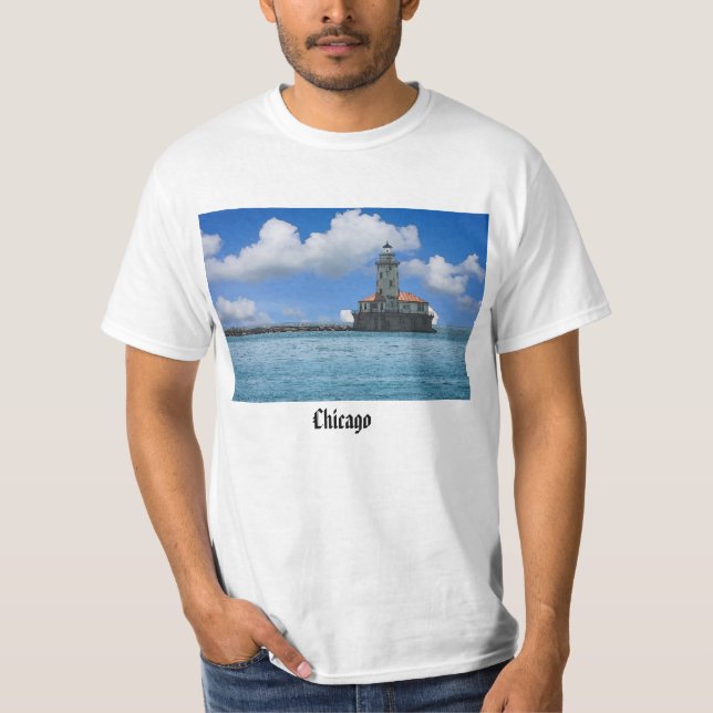 Chicago Harbor Lighthouse Painterly T-Shirt (Front)