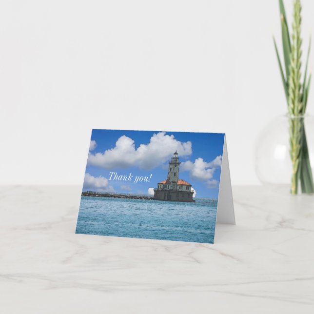 Chicago Harbor Lighthouse Painterly Thank You Card (Front)