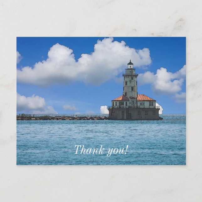 Chicago Harbor Lighthouse Painterly Thank You Postcard (Front)