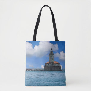 Chicago Harbor Lighthouse Painterly Tote Bag