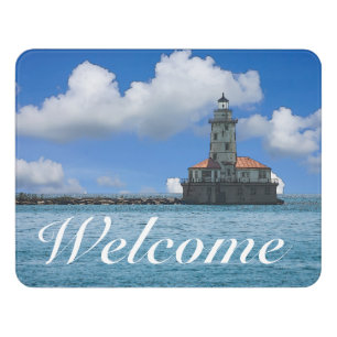 Chicago Harbor Lighthouse Painterly Welcome Door Sign