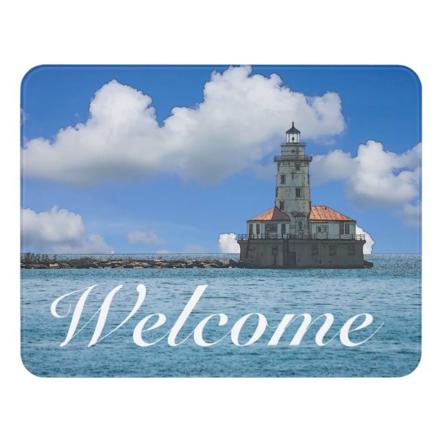 Chicago Harbor Lighthouse Painterly Welcome Door Sign (Contemporary Front)