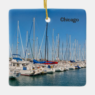 Chicago Harbor Marina, Lake Michigan, Ceramic Ornament