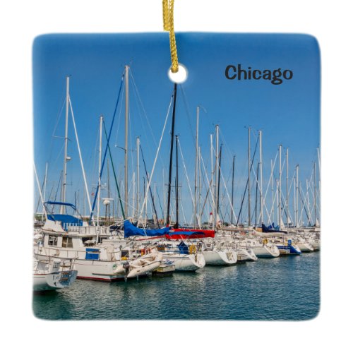 Chicago Harbor Marina, Lake Michigan, Ceramic Ornament
