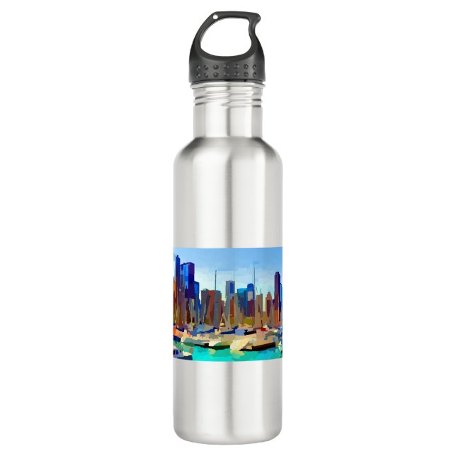Chicago Harbor Skyline Stainless Steel Water Bottle (Front)