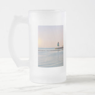 Chicago Harbor Southeast Lighthouse Frosted Glass Beer Mug