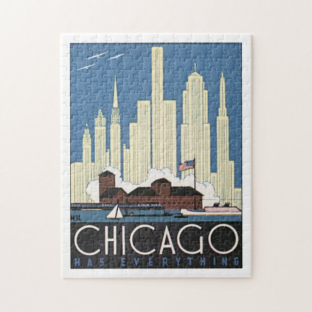 Chicago Has Everything Vintage Travel Poster Jigsaw Puzzle (Vertical)