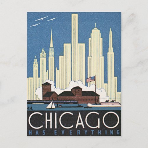 Chicago Has Everything Vintage Travel Poster Postcard