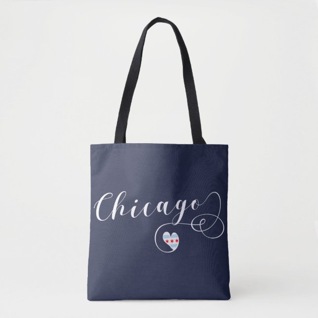 Chicago Heart Grocery Bag, Illinois Tote Bag (Front)