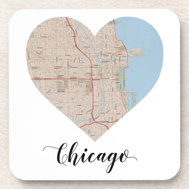 Chicago Heart Map Drink Coaster (Front)