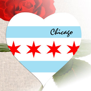 Chicago Heart Sticker, Patriotic Chicago Flag Heart Sticker