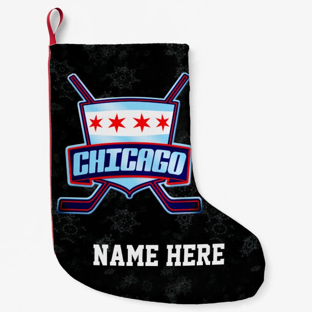 Chicago Hockey Flag Christmas Stocking, Customize Small Christmas Stocking (Front)