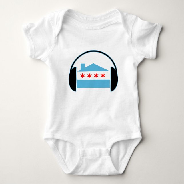 Chicago House Flag Headphones Baby Bodysuit (Front)