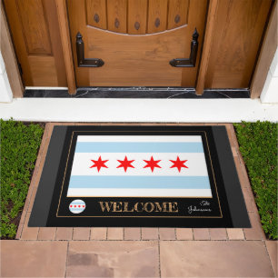 Chicago house mat, Chicago Flag sports / Welcome Doormat