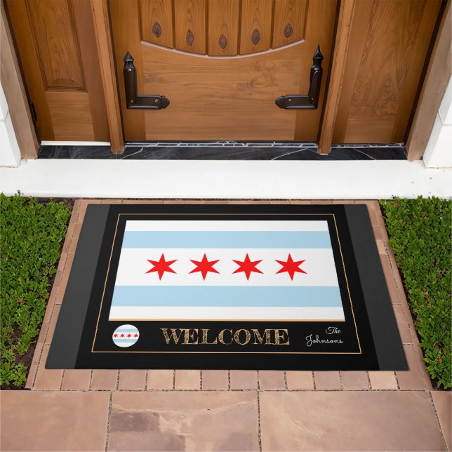 Chicago house mat, Chicago Flag sports / Welcome Doormat (Outdoor)