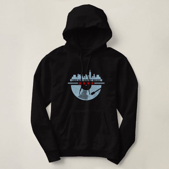 Chicago House Music Vintage Vinyl Dj Raver Flag Sk Hoodie (Design Front)