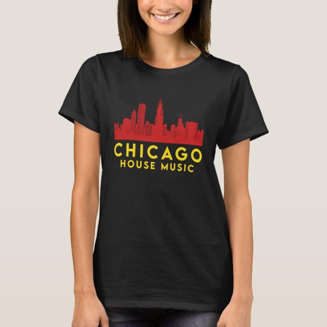 Chicago House Music Vinyl Dj Raver Flag Skyline Ap T-Shirt (Front)