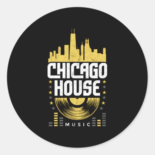 Chicago House Music Vinyl Dj Raver Flag Skyline Classic Round Sticker