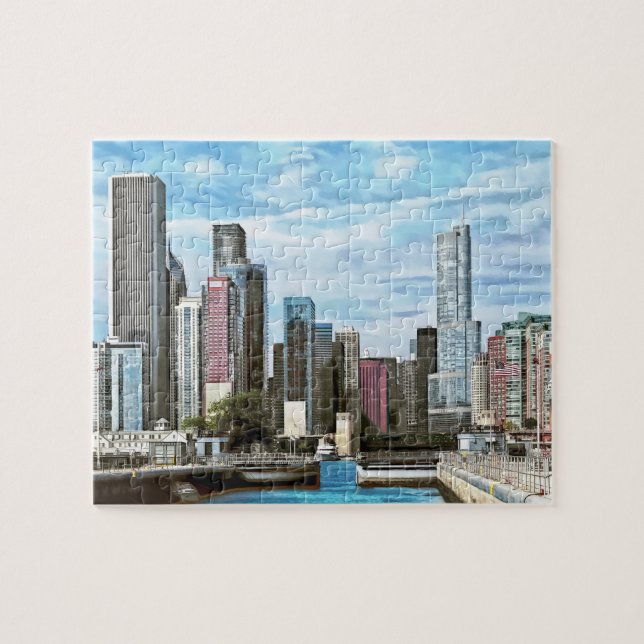 Chicago IL - Chicago Harbor Lock Jigsaw Puzzle (Horizontal)