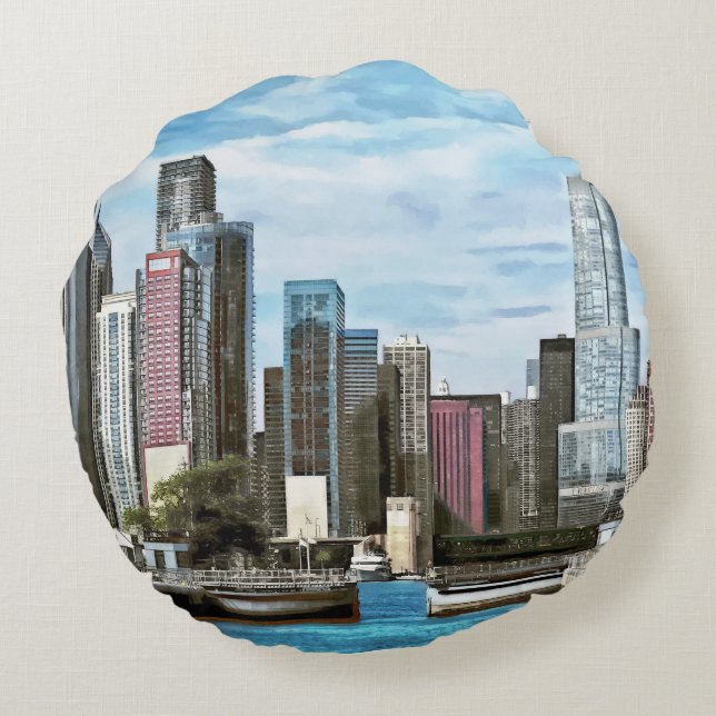 Chicago IL - Chicago Harbor Lock Round Pillow (Back)