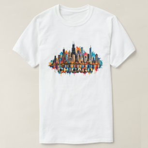 Chicago IL - Chicago Skyline Colorful City Art T-Shirt