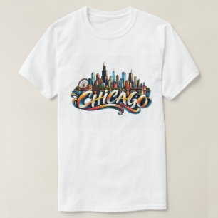 Chicago IL - Chicago Skyline Colorful Waterfront T-Shirt