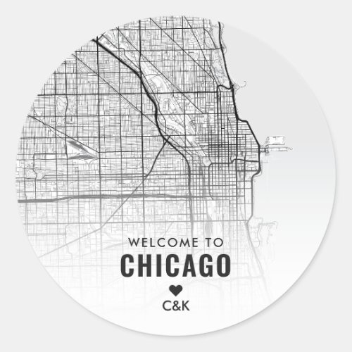 Chicago IL City Map  Wedding Welcome  Classic Round Sticker