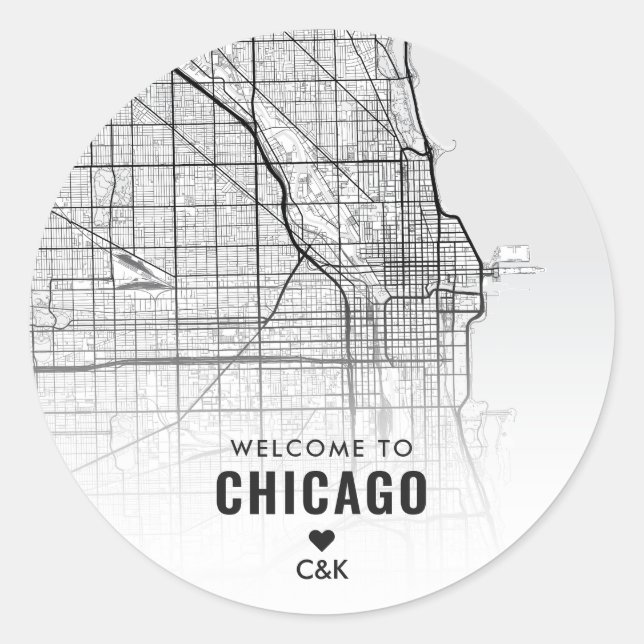 Chicago, IL City Map | Wedding Welcome  Classic Round Sticker (Front)