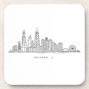 Chicago IL Cityscape Illustration Beverage Coaster