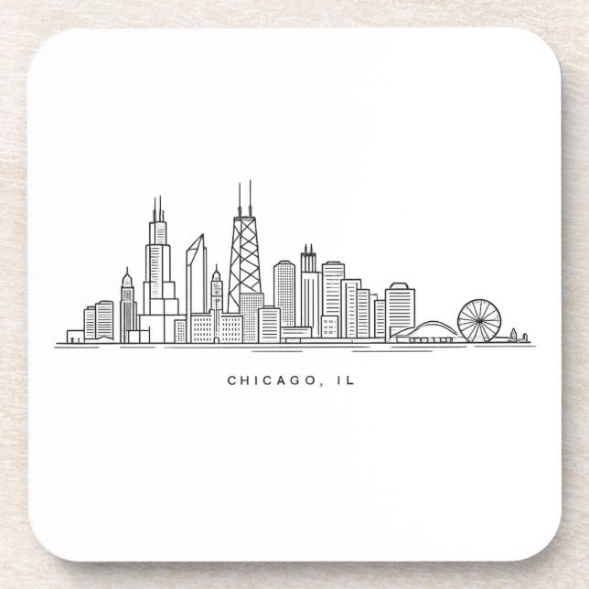 Chicago IL Cityscape Illustration Beverage Coaster (Front)