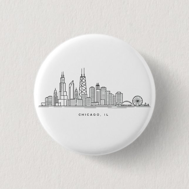 Chicago IL Cityscape Illustration Button (Front)