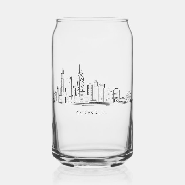 Chicago IL Cityscape Illustration Can Glass (Front)