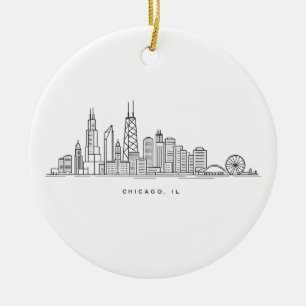 Chicago IL Cityscape Illustration Ceramic Ornament