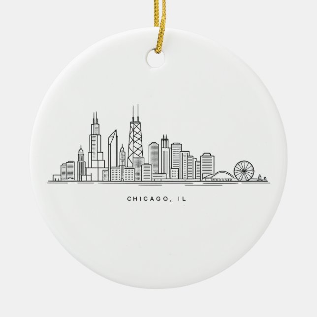 Chicago IL Cityscape Illustration Ceramic Ornament (Front)