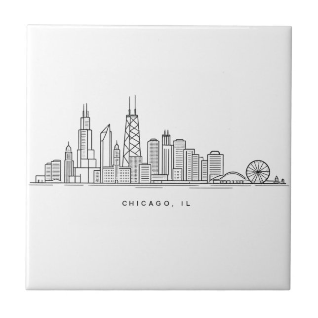 Chicago IL Cityscape Illustration Ceramic Tile (Front)