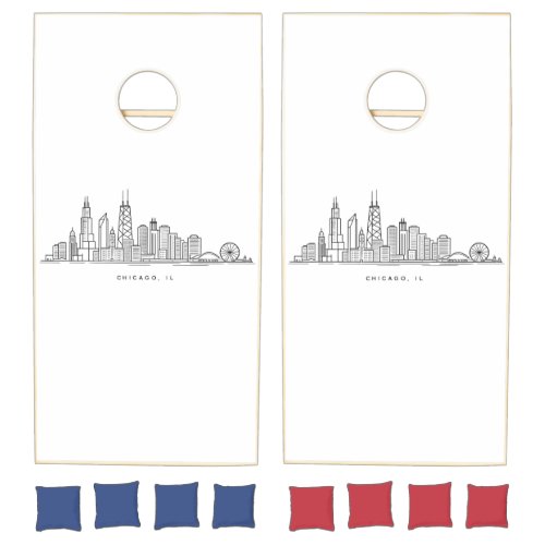 Chicago IL Cityscape Illustration Cornhole Set