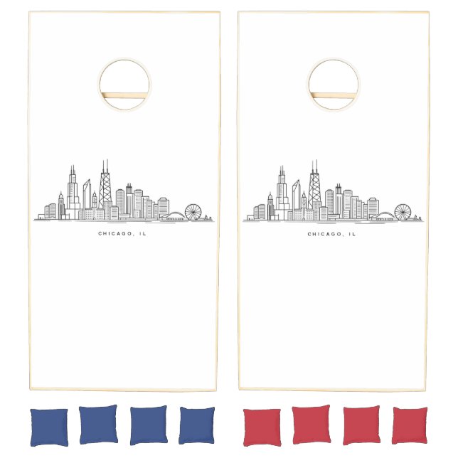 Chicago IL Cityscape Illustration Cornhole Set (Set)