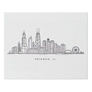 Chicago IL Cityscape Illustration Faux Canvas Print