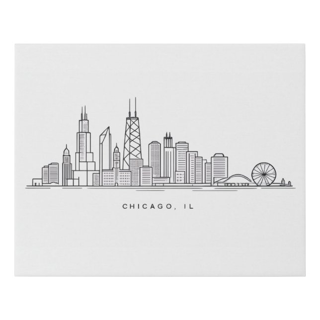 Chicago IL Cityscape Illustration Faux Canvas Print (Front)
