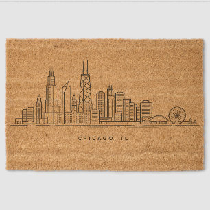 Chicago IL Cityscape Illustration Fiber Doormat