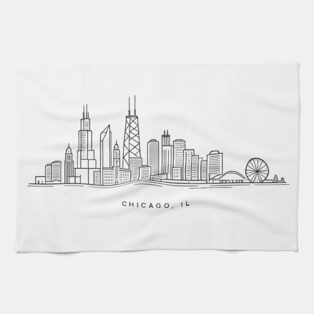Chicago IL Cityscape Illustration Kitchen Towel (Horizontal)