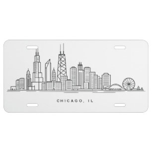 Chicago IL Cityscape Illustration License Plate