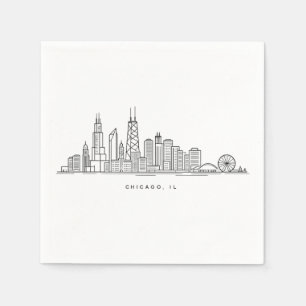 Chicago IL Cityscape Illustration Napkins