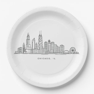 Chicago IL Cityscape Illustration Paper Plates